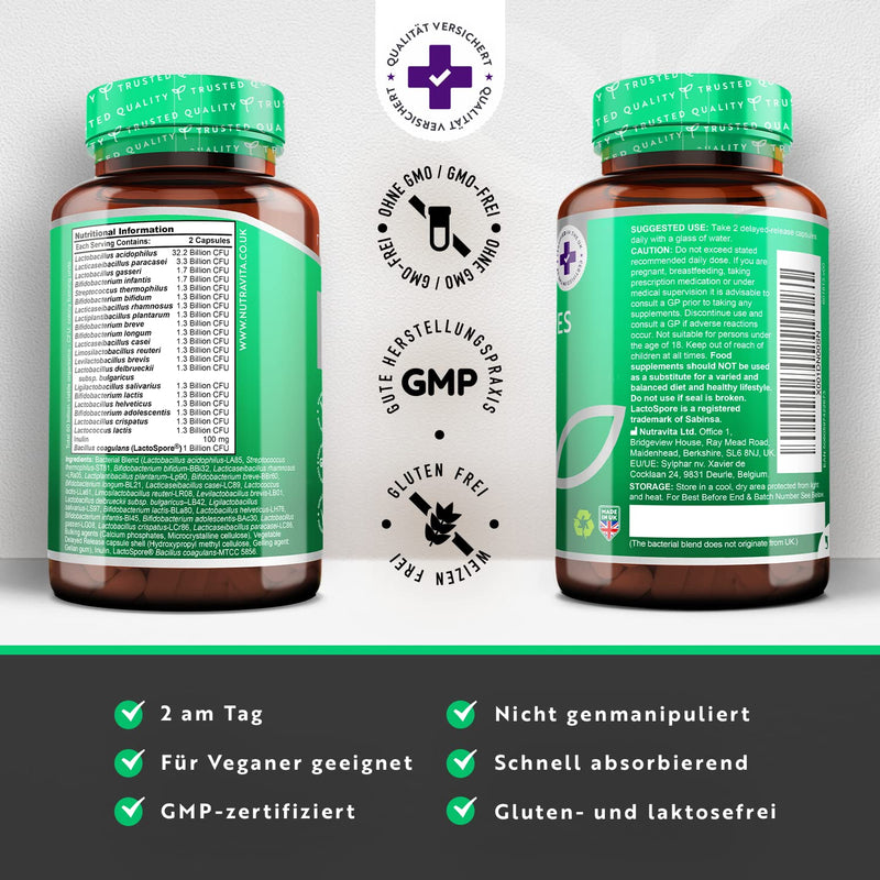 Pro Bio Cultures Complex - 60 Billion Cfu Per Daily Dose With 21 Bacterial Strains - Premium - With Lactospore - With High Efficiency And Intensive Active Ingredient Content - Made By Nutravita - NewNest Australia