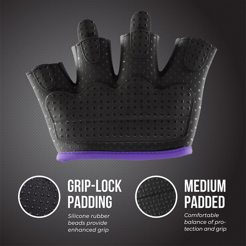 Contraband Pink Label 5537 Womens Micro Weight Lifting Gloves w/Grip-Lock Silicone Padding (Pair) - Minimalist Half Gloves - Apple Watch Friendly Purple Large - NewNest Australia