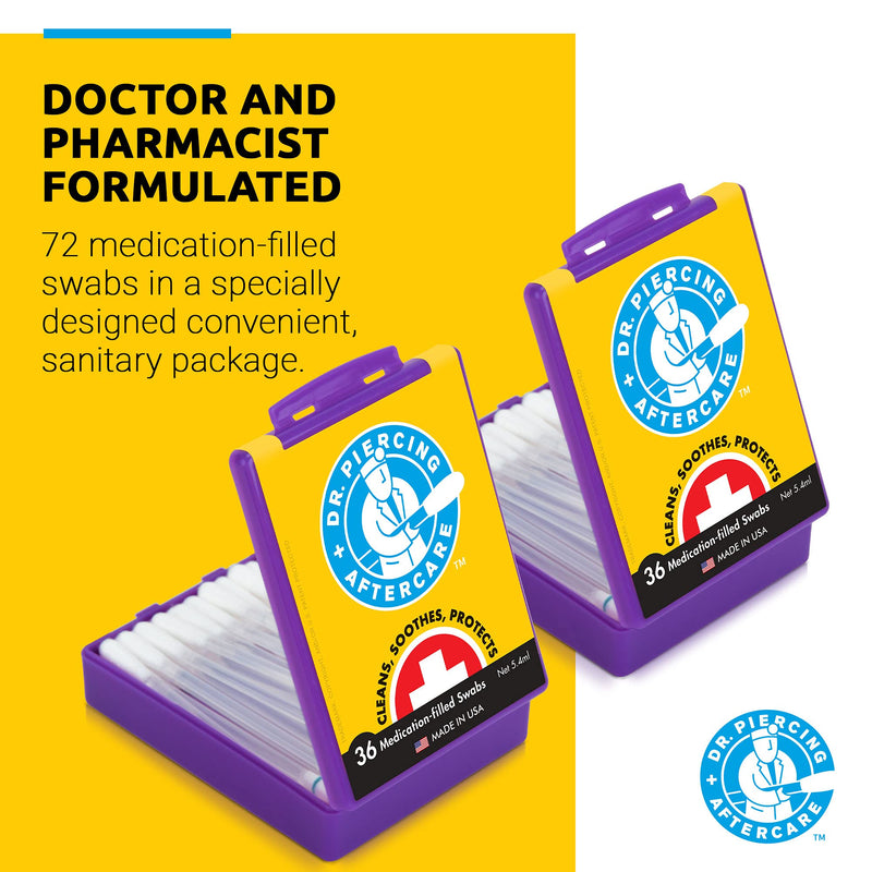 Dr. Piercing Aftercare- 72 Medicated Swabs Treat Ear, Nose, Belly, and Body Piercings - Each Swab Contains Cleaner Treatment to Care For A Peircing - Cleanser to Heal Pierced Ears… (2Pack) 2Pack - NewNest Australia