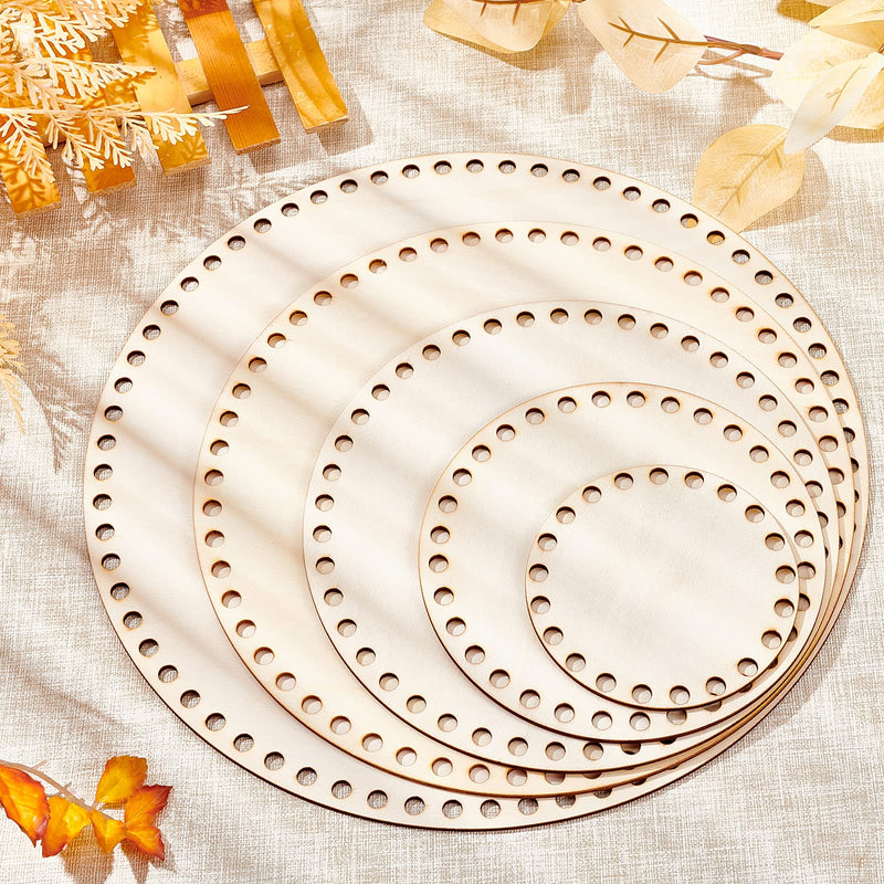 PH PandaHall 5 Sizes Natural Wooden Basket Bottom Round Circle Blank Crochet Basket Wood Base for DIY Basket Weaving Crochet Supplies, Burlywood, 10/15/20/25/30cm(3.9/5.9/7.9/9.9/11.9") in Diameter - NewNest Australia