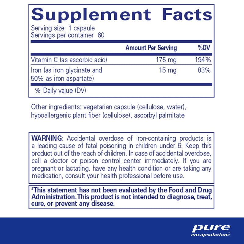 Pure Encapsulations Iron-C | Iron and Vitamin C Supplement to Support Muscle Function, Red Blood Cell Function, and Energy* | 60 Capsules Standard Packaging - NewNest Australia