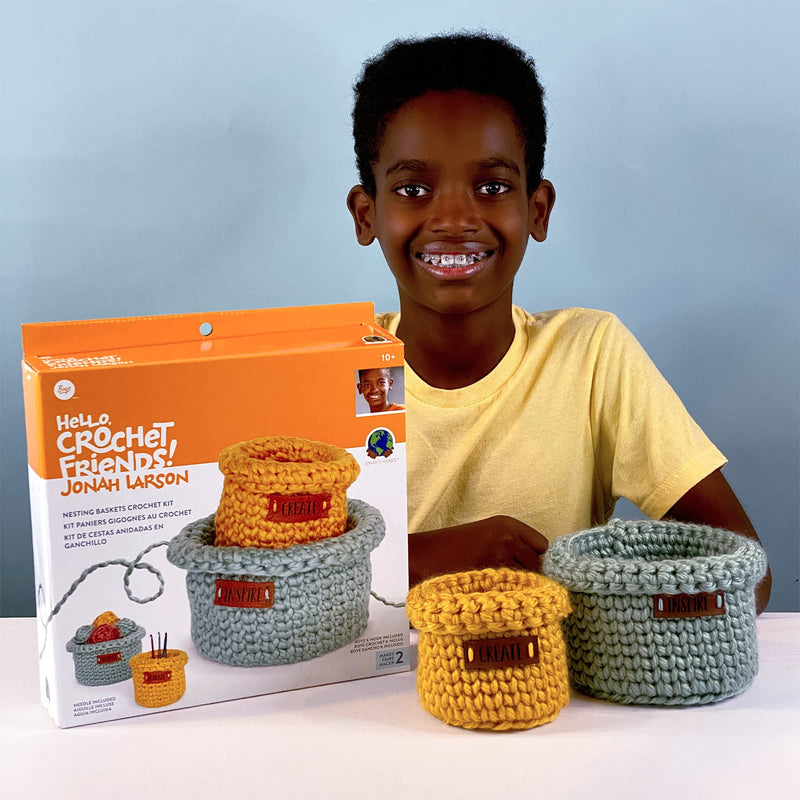Boye Jonah's Hands Nesting Baskets Beginners Crochet Kit for Kids and Adults, Makes 2 Projects, Multicolor 7 Piece - NewNest Australia