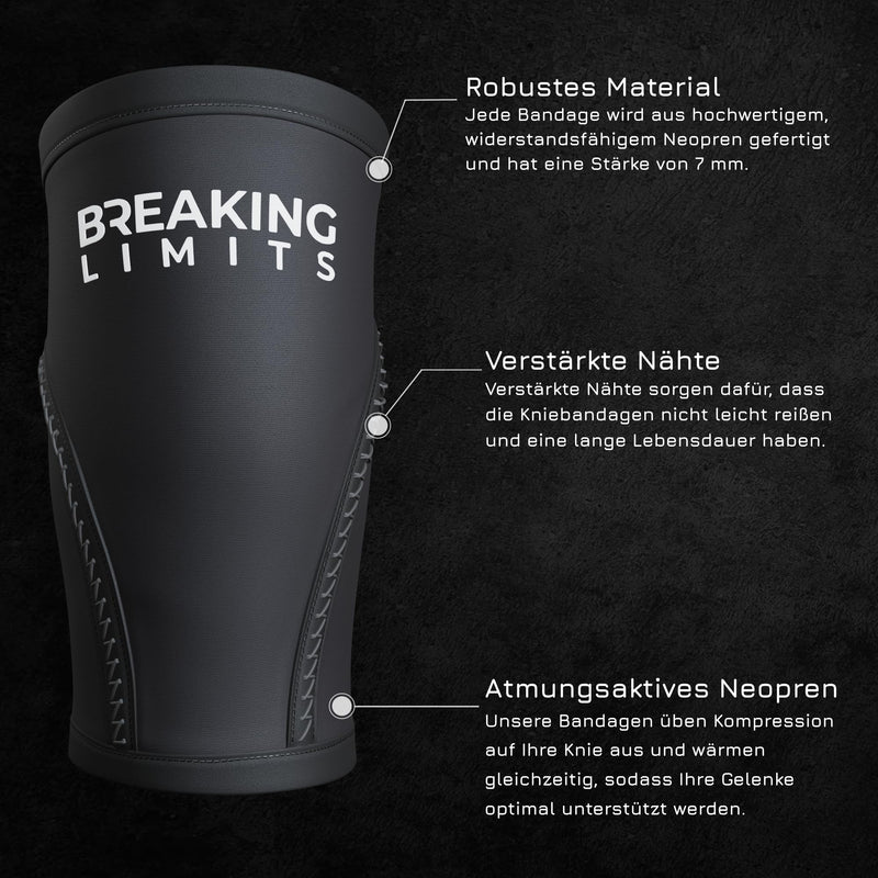 Breaking Limits Knee Braces - Knee Support, Knee Support For Strength Sports, Gym - Breathable Compression Bandage For Knee Pain / Joint Pain Made Of 7 Mm Neoprene - 6 Sizes, Black/White (L) - NewNest Australia