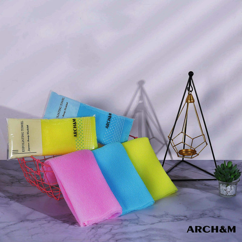 Exfoliating Washcloth Towel Japanese Washcloth Nylon Bath Wash Towel Korean Exfoliating Towel Beauty Washcloth Sponge Loofah Body Scrub Back Scrubber for Shower Cloth 3 Pack by ARCH&M (Blue x 3) Blue x 3 - NewNest Australia