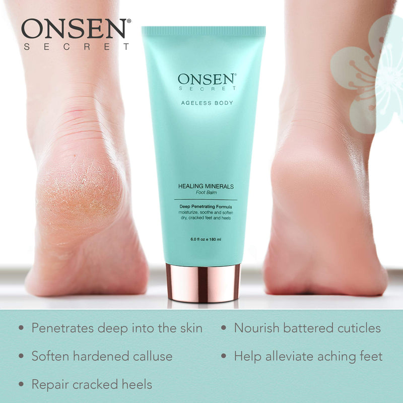 Onsen Foot Cream for Dry Cracked Feet 6 oz, Deeply Penetrates Callused Feet, Natural Organic Ingredients by Onsen Healing Minerals, Made in USA - NewNest Australia