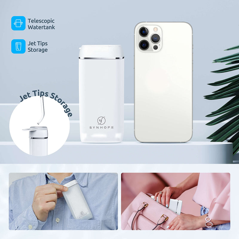 Water Flosser [Mini Cordless Portable] Oral Irrigator Water Teeth Cleaner Pick, Telescopic Water Tank, 3 Modes & IPX7 Waterproof, Home & Travel Water Flossers for Teeth, Braces Bridges Care. - NewNest Australia