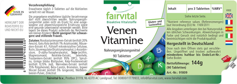Fairvital | Vein vitamins - HIGH DOSE - VEGAN - 90 tablets - with grape seed extract, horse chestnut and more - NewNest Australia