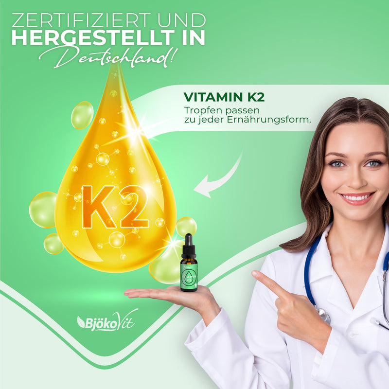 BjökoVit VITAMIN K2 VEGAN drops - high bioavailability thanks to All-Trans MK-7 form - 700 vegan drops with 100µg natural vitamin K2 per daily dose - NewNest Australia