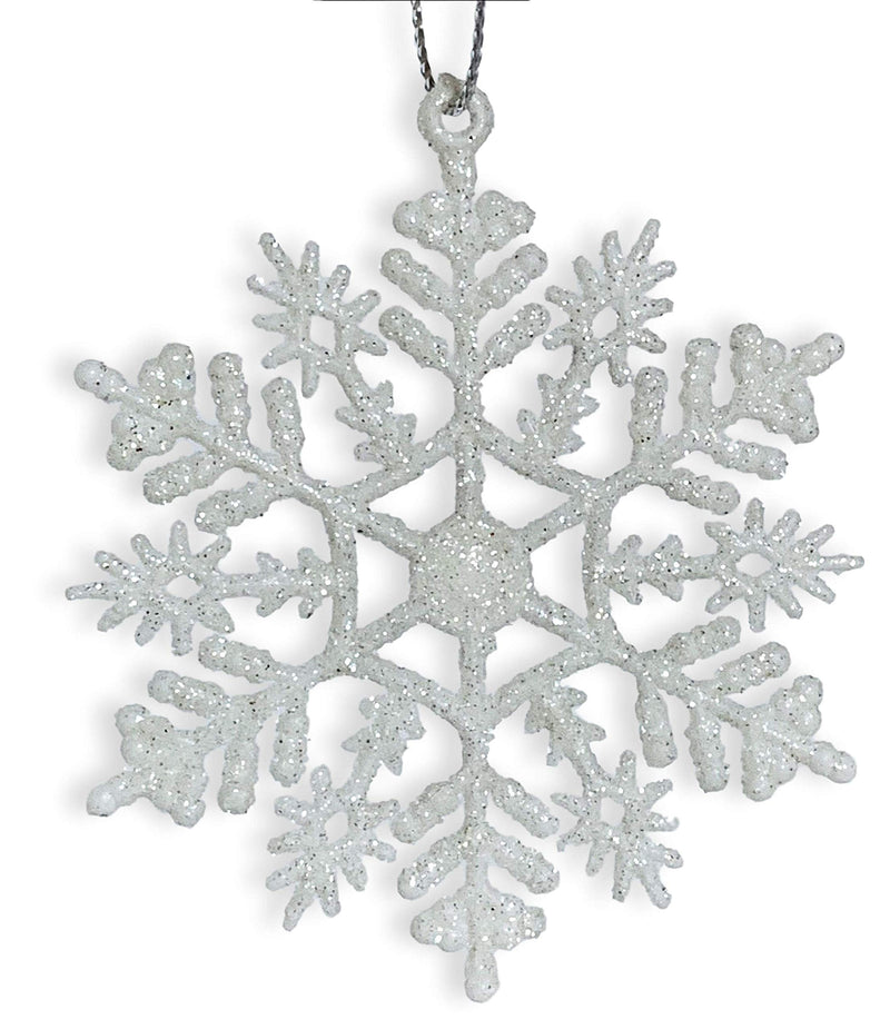 NewNest Australia - BANBERRY DESIGNS Small White Snowflakes - 3" Diam.Glittered Snow Flake Ornaments - Bulk Pack of 96pcs Shatterproof Plastic 96 