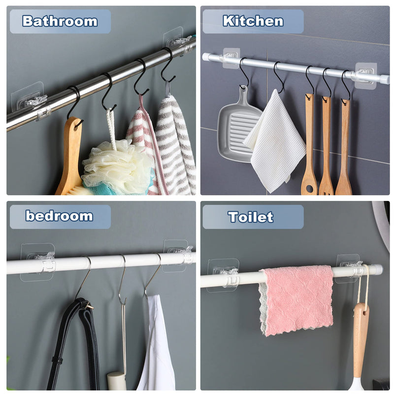 8PCS No Drill Curtain Rod Brackets No Drilling Self Adhesive Curtain Rod Holder Hooks Nail Free Adjustable Curtain Rod Hooks Curtain Hangers for Bathroom Kitchen Home Bathroom and Hotel (Transparent) 8 Tramsparent - NewNest Australia