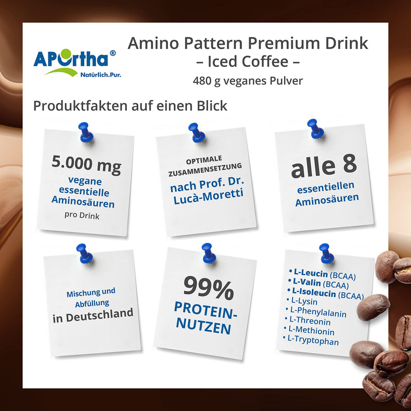 Aportha Multi Essential Amino Pattern Premium Drink 480 G Iced Coffee With Real Coffee With 8 Essential Amino Acids According To Prof. Dr. Luc√† Moretti For Optimized Protein Supply Amino Acids - NewNest Australia