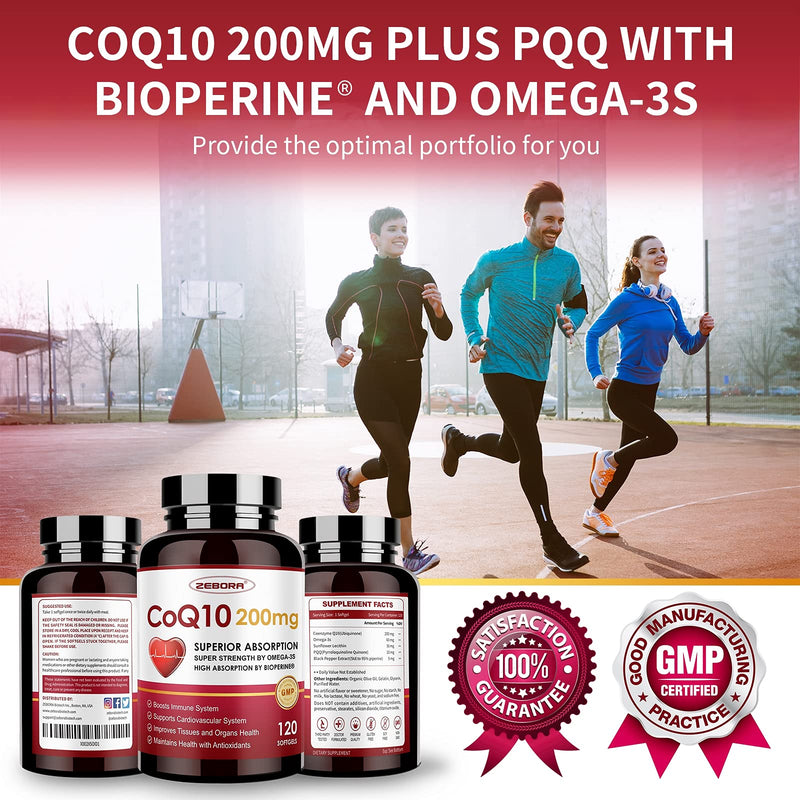 CoQ10-200mg-Softgels with PQQ, BioPerine & Omega-3, 120 Servings Coenzyme Q10(Ubiquinone) Supplement for High-Absorption, Powerful-Antioxidant, Support Heart-Health & Energy-Production - NewNest Australia