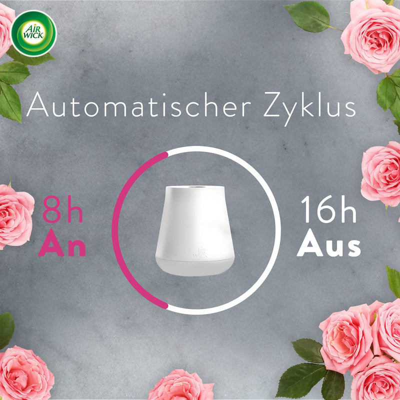 Air Wick aroma oil bottle starter set - diffuser with 2 refills - aromatherapy - scent: soothing rose - floral room fragrance with essential oils - 2 x 20 ml oil + device in white starter set soothing rose 3-piece set - NewNest Australia