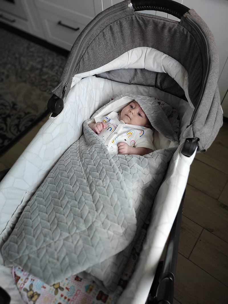 Bo Swaddling Blanket For Baby Seats, Strollers And Child Seats - Baby Blanket For Newborns In Ideal Size 80X80Cm With Hood And Velcro Fastener For Winter And Summer Gray - NewNest Australia