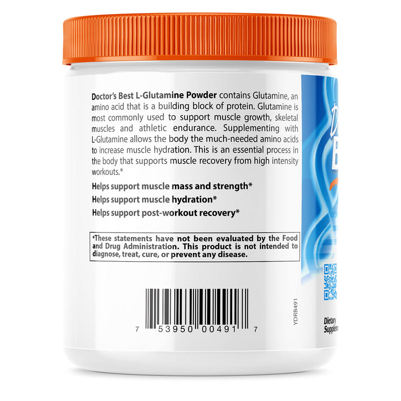 Doctor's Best Pure L-Glutamine Powder, Supports Muscle Mass, Strength & Post-Workout Recovery, Amino Acid, 300g - NewNest Australia