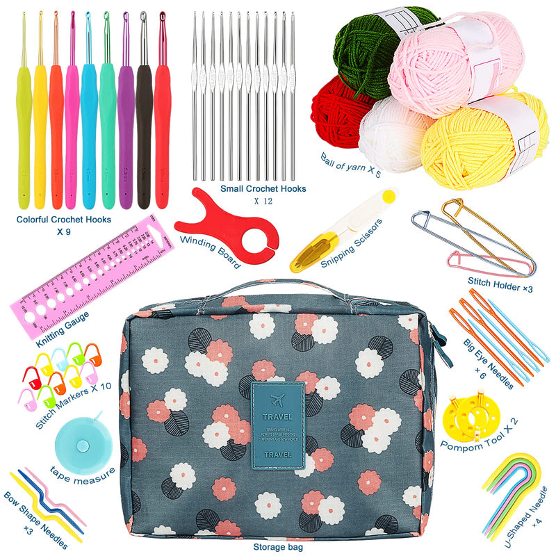 Coopay 58PCS Crochet Kit Beginners Crochet Set with Crochet Yarn, Portable Crochet Hook Set Crochet Hooks Ergonomic Soft Grip Lace Crochet Hooks Travel Crochet Hook Case Full Knitting Crochet Supplies Blue Flowers - NewNest Australia