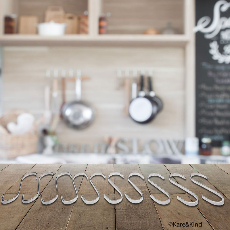 NewNest Australia - Flat S-Shaped Hanging Hooks - for Kitchen Utensils, Garage or Garden Tools, etc. - Heavy Duty Genuine Solid 304 Stainless Steel - Multi Purpose - This Kit Contains 10 Large Hooks 