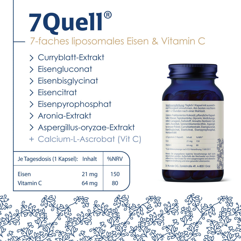 Dr. Wunder® liposomal iron 21mg: 45 vegan soft capsules | Stomach-friendly plant-based iron in real liposomal form | 21 mg elemental iron | contains curry leaf, aronia & Aspergillus oryzae - NewNest Australia