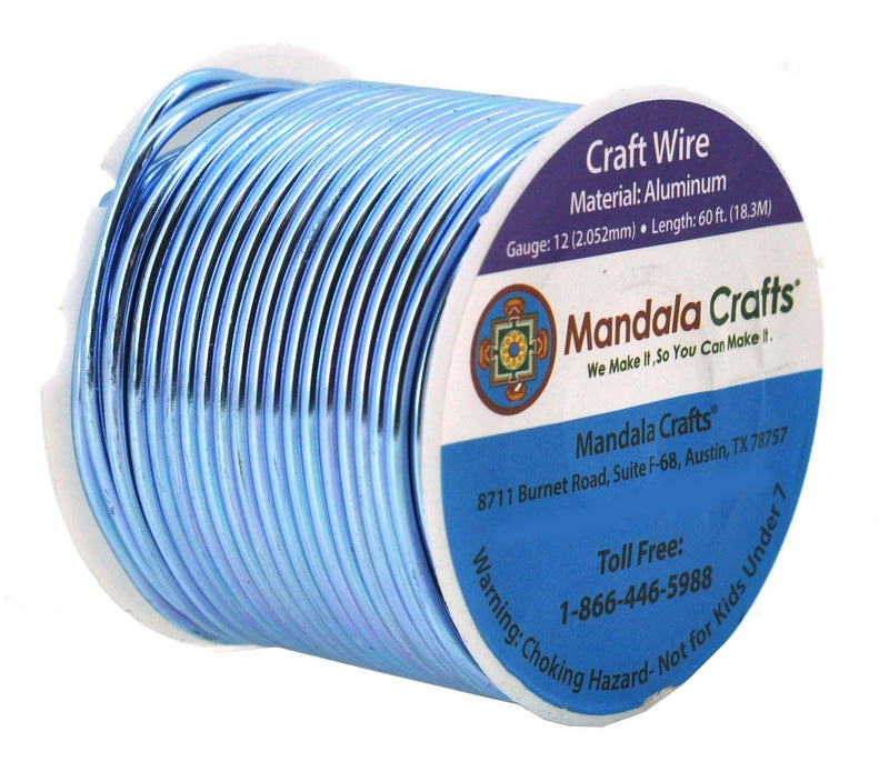 Mandala Crafts Anodized Aluminum Wire for Sculpting, Armature, Jewelry Making, Gem Metal Wrap, Garden, Colored and Soft, 1 Roll(12 Gauge, Ice Blue) 12 Gauge - NewNest Australia