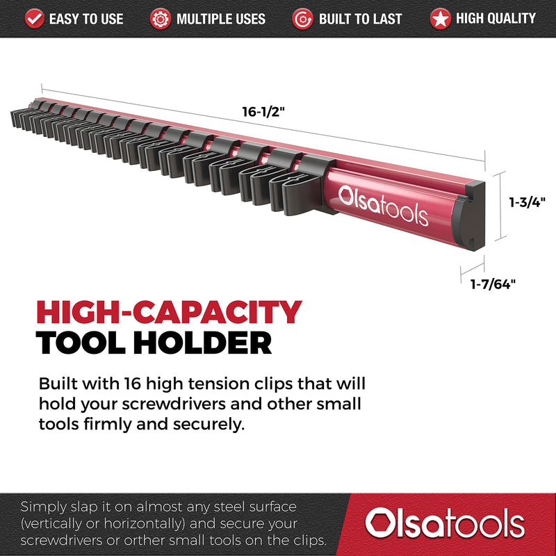 Magnetic Screwdriver Organizer | Premium Quality Tool Holder | Fits up to 16 Screwdrivers | Red | by Olsa Tools RED ORGANIZER / BLACK CLIPS - NewNest Australia