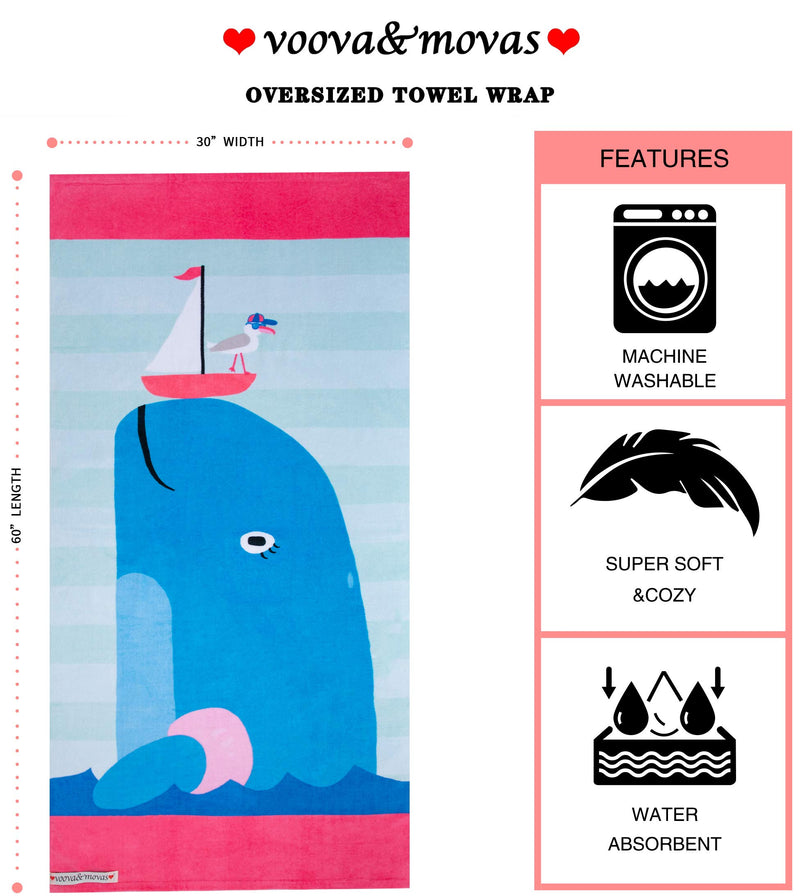 VOOVA & MOVAS Kids Bath/Pool/Beach Towel for Toddlers Boys Girls,Oversized 30"x60",Soft Absorbent Cotton Swim Cover ups,Blue Dolphin Theme Blue Dolphin - NewNest Australia