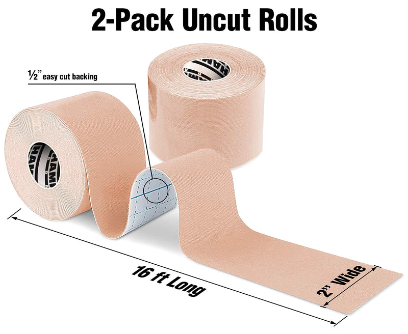 (2 Pack) Premium Kinesiology Tape | Athletic Tape Supports & Protects Muscles, Knees, Shoulders & Plantar Fasciitis | Waterproof & Hypoallergenic | Beige Uncut Kinesiology Tape 2 Count (Pack of 1) - NewNest Australia