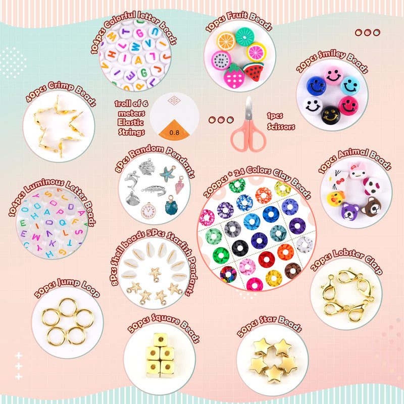 FZIIVQU Clay Heishi Beads Kit with Smiley Face Beads for Bracelets Making 5280+ Polymer Preppy Flat Clay Beads for Jewelry Making Set Lnclude UV Letter Beads & Fruit Animal Gold Star Spacer Beads etc - NewNest Australia