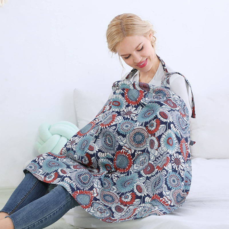 Insular Nursing Cover for Breastfeeding, Infant Feeding Cover Breathable Cotton Privacy Breastfeeding Apron, Sunflower blue sunflower - NewNest Australia