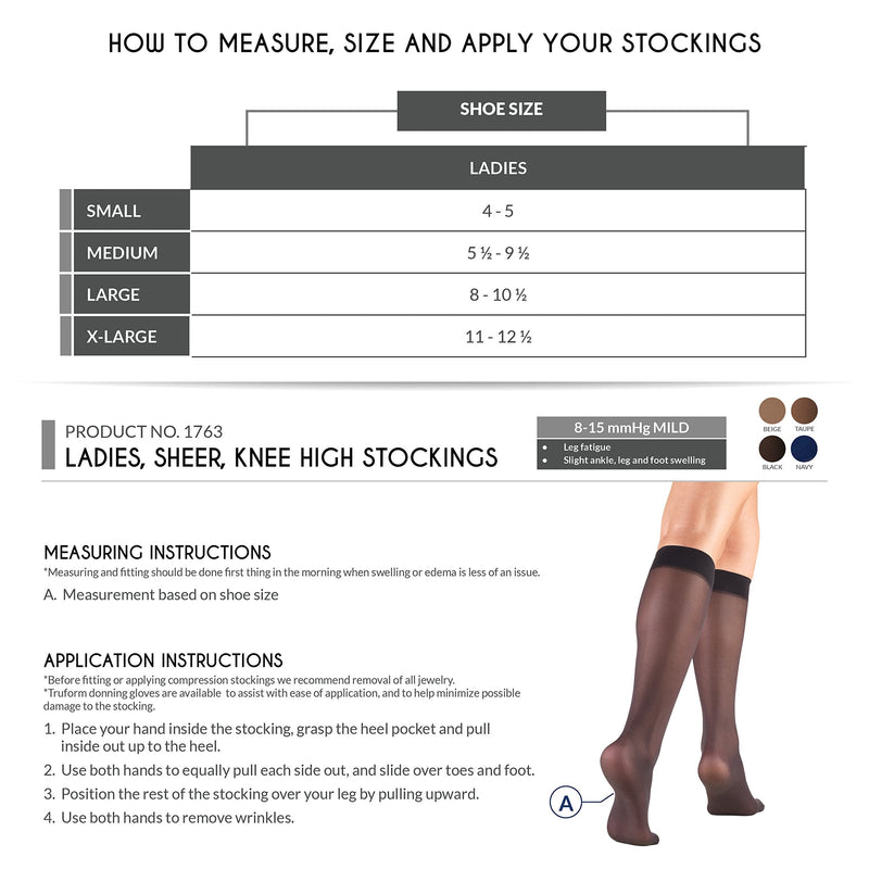 Truform Sheer Compression Stockings, 8-15 mmHg, Women's Knee High Length, 20 Denier, Beige, Large Large (1 Pair) - NewNest Australia
