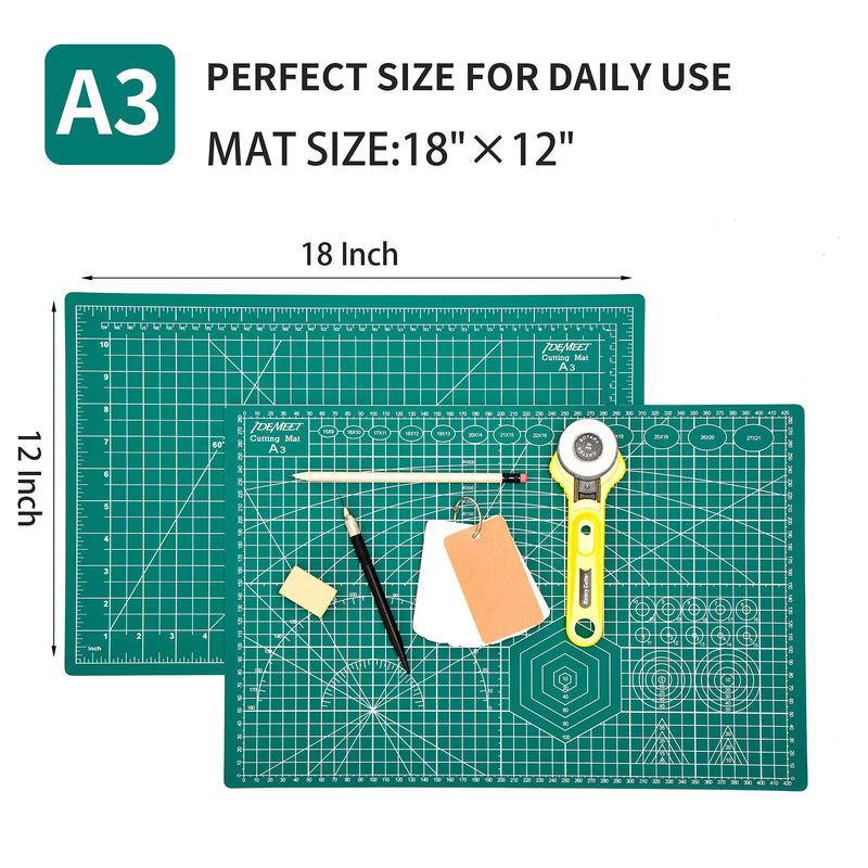 18" x 12" Self-Healing Cutting Mat for Craft, Idemeet Cutting Board with Grid, Non-Slip Cut Mat Board for Vinyl, Double-Sided Rotary Cut Board for Sewing, Quilting, Hobby, A3 A3 - 18" x 12" 1 - Green - NewNest Australia