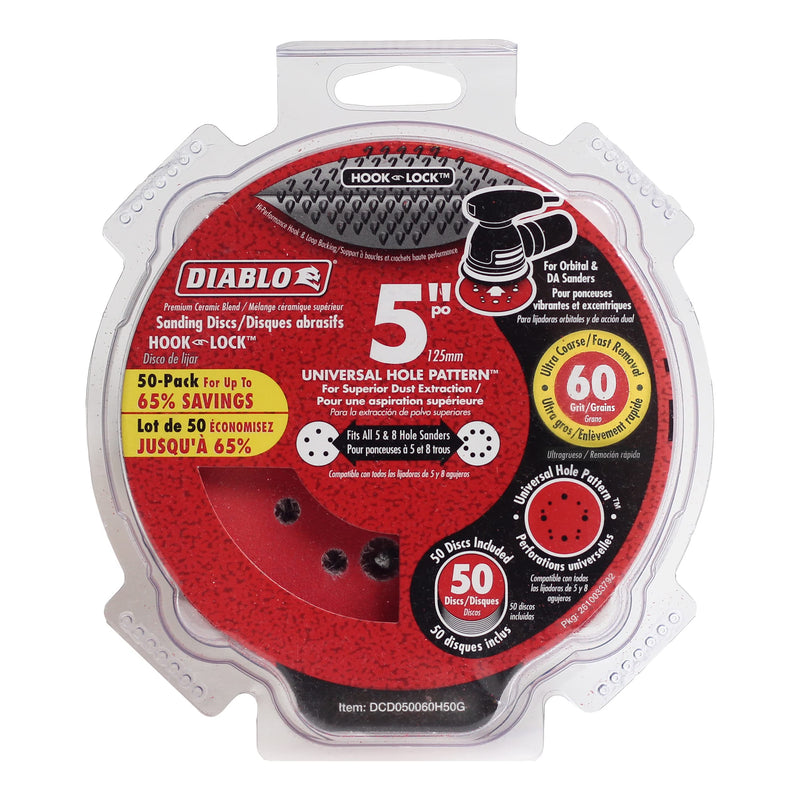 Diablo DCD050060H50G 5 in. 60-Grit Universal Hole Random Orbital Sanding Disc (50-Pack) - NewNest Australia