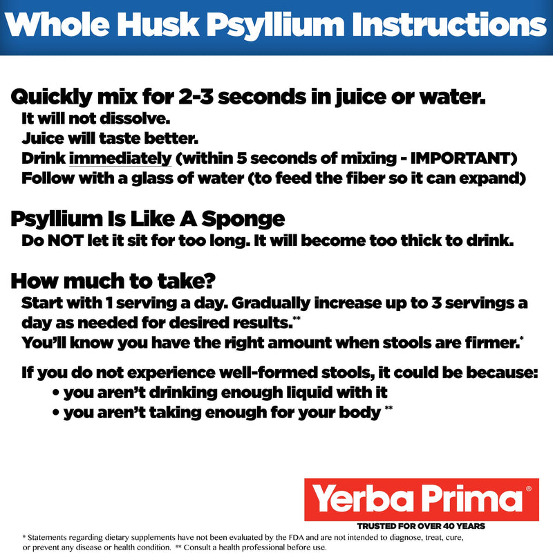 Yerba Prima Psyllium Husk, 12 Ounce - Colon Cleansing Fiber Supplement, for Heart Health, Natural Support for Gut Health, Vegan, No Sugar or Artificial Sweeteners, Non GMO, Gluten Free - NewNest Australia