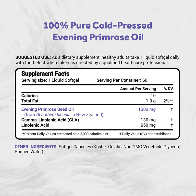Naturalis Evening Primrose Oil (1300mg) | 100% Natural from New Zealand | Non-GMO, Soy & Gluten Free, Zero Filler | 60 Softgels 60 Count (Pack of 1) - NewNest Australia