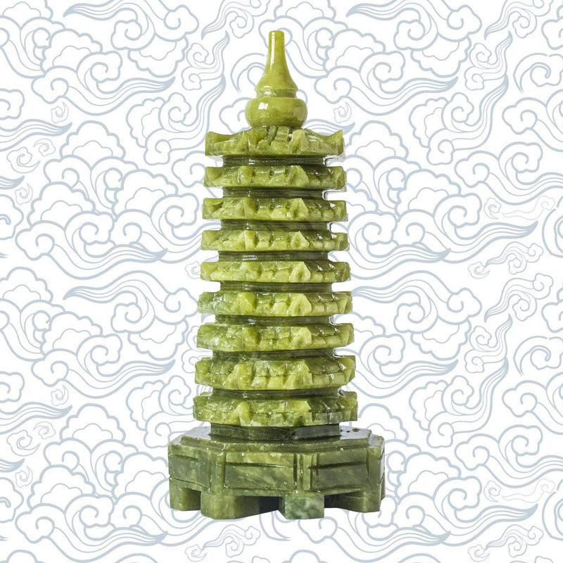 NewNest Australia - Addune Green Natural Jade Nine-Storey Wenchang Tower Pagoda Statue Fengshui Handmade Figure Hand Carved Collection Arts Home Decor Ornaments 