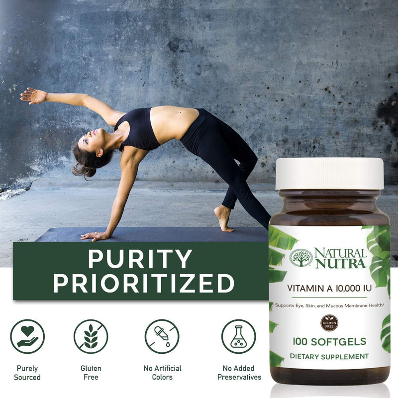 Natural Nutra Vitamin A 10,000 IU, Retinol Palmitate Dietary Supplement from Cod Liver Oil, Extra Strength for Eye, Skin, Nails and Immune Health with Omega 3, 100 Gluten Free Softgels 100 Count (Pack of 1) - NewNest Australia