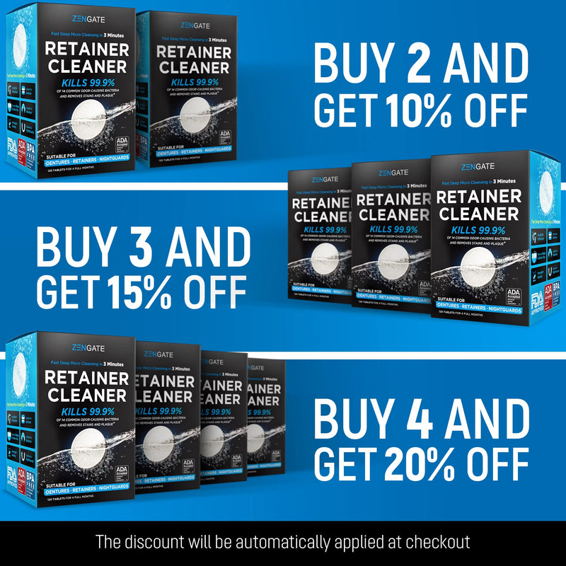 Retainer Cleaner - Denture Cleaning Tablets - Formulated in USA - Clean Mouth Guard, Aligner, Night Guard in 3 Minutes - 120 Tabs Big Pack - 4 Month Supply - Dental Cleanser for Teeth Appliances - NewNest Australia