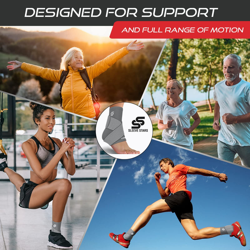 Sleeve Stars Ankle Brace Achilles Tendonitis Support, Foot & Plantar Fasciitis Support Strap, Heel & Tendon Bandage Pain Relief, Ankle Tape & Compression Wrap Sleeve for Men & Women 1 Grey - NewNest Australia
