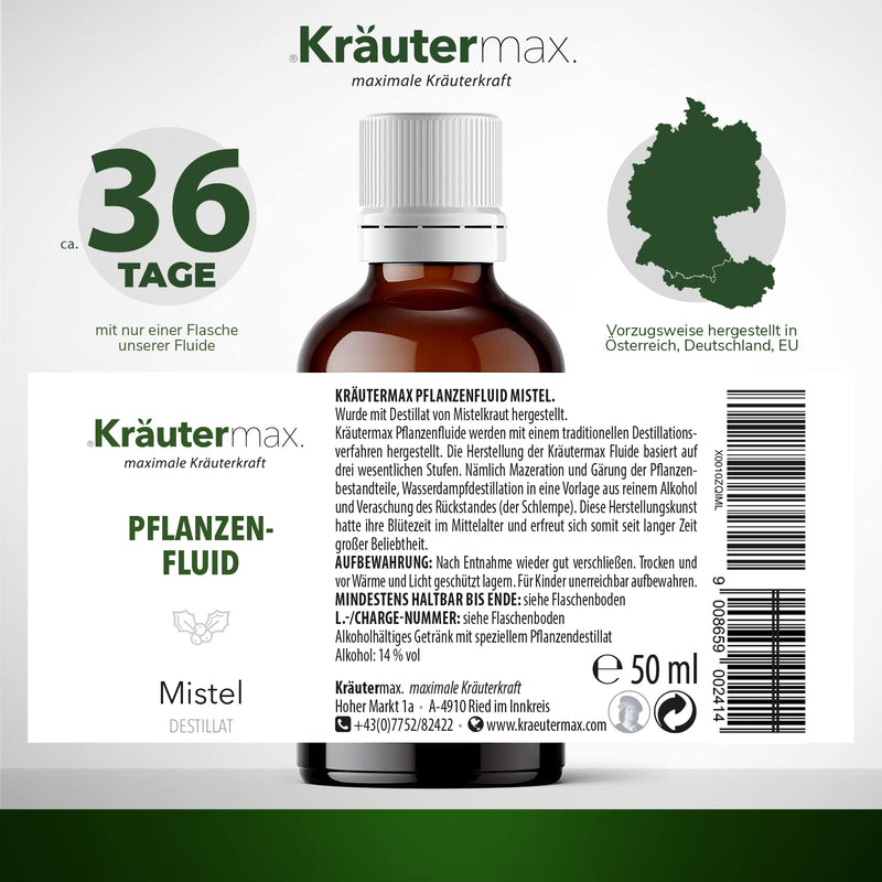NEW! Kräutermax mistletoe herb drops | Mistletoe plant fluid as a perfect complement to mistletoe tea or mistletoe capsules | Mistletoe drops vegan and pure according to Kräutermax manner | Viscum drops 1 x 50ml - NewNest Australia