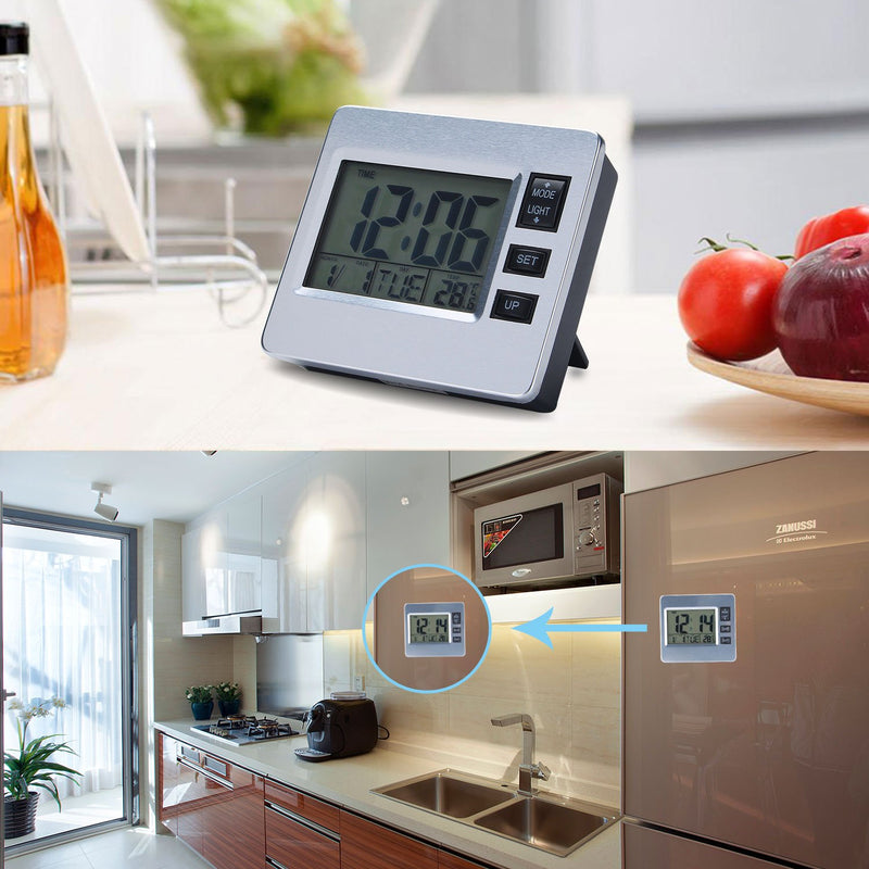 NewNest Australia - Digital Alarm Clock Magnetic Bedroom Clock for Seniors Classroom Kitchen Table Timer 12 / 24 Hour Date Week Indoor Thermometer Magnet Backlight Battery Operated Suck on Refrigerator Office 