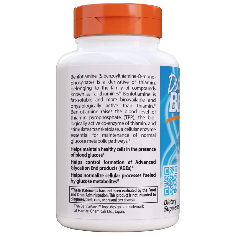 Doctor's Best Benfotiamine, Non-GMO, Vegan, Gluten Free, Soy Free, Helps Maintain Blood Sugar Levels, 300 mg, 60 Veggie Caps (DRB-00270) - NewNest Australia