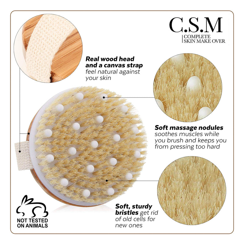 CSM Dry Body Brush For Beautiful Skin - Solid Wood Frame & Boar Hair Exfoliating Brush To Exfoliate & Soften Skin, Improve Circulation, Stop Ingrown Hairs, Reduce Acne and Cellulite - NewNest Australia
