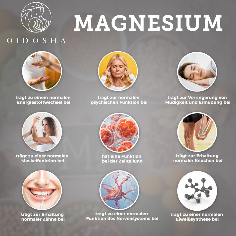 QIDOSHA® Magnesium Complex Capsules, 300 pieces in a pharmacy jar, 9 organic magnesium forms with complementary key effects as a full spectrum magnesium, 300mg elemental magnesium/daily portion - NewNest Australia
