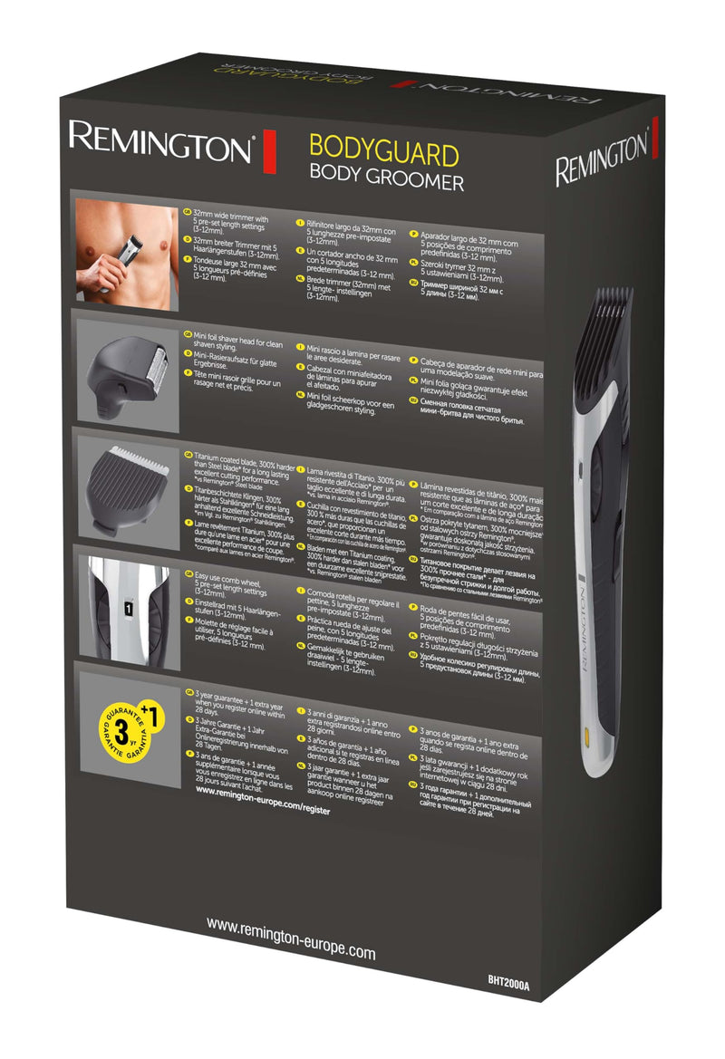 Remington Body Hair Trimmer Bodyguard BHT2000A, including foil razor attachment, wet and dry applications, black/gray - NewNest Australia