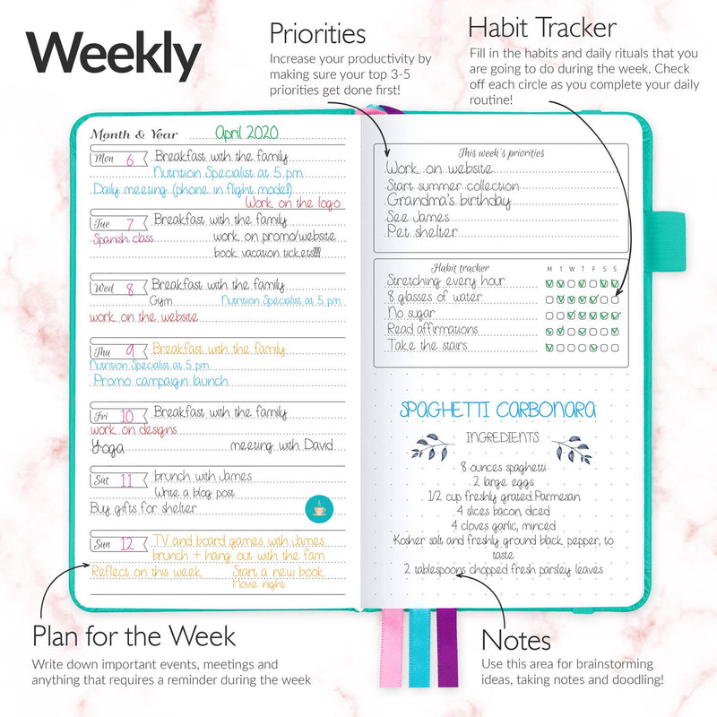 GoGirl Planner and Organizer for Women – Pocket Size Weekly Planner, Goals Journal & Agenda to Improve Time Management, Productivity & Live Happier. Undated – Start Anytime, Lasts 1 Year - Turquoise Pocket (3.5'' x 6.2'') - NewNest Australia
