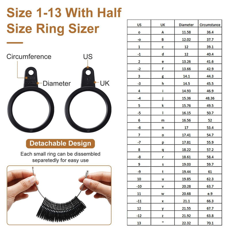 11 Pieces US UK Ring Mandrel Set, Size 1-13 with Half Size Ring Sizer Gauge Ring Mandrel Jewelry Hammer Ring Sizer Adjuster Polishing Cloth Polishing Stick Polished Agate Knife Measuring Tool (Black) Black - NewNest Australia