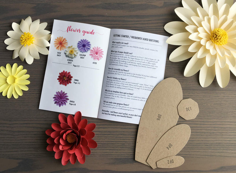 Paper Daisy, Dahlia, Zinnia, and Aster Template Kit 5" - 18" Leaf Templates Instruction Book Included for DIY Paper Flowers Daisy+Dahlia+Aster+Zinnia - NewNest Australia