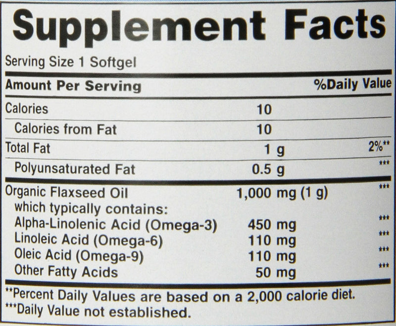 Puritan's Pride Premium Natural Flax Oil 1000 mg Omega-3, 6 & 9 Cold Pressed, 120 Softgels - NewNest Australia