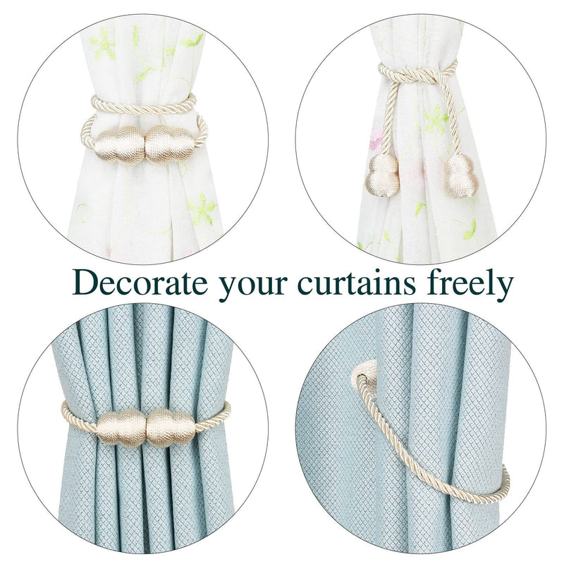 Hangtty Magnetic Curtain Tiebacks 2 Pack Rope Decorative Curtain Tie Backs Elegant Curtain Holders for Drapes Outdoor Window Treatment Holdbacks, Beige - NewNest Australia