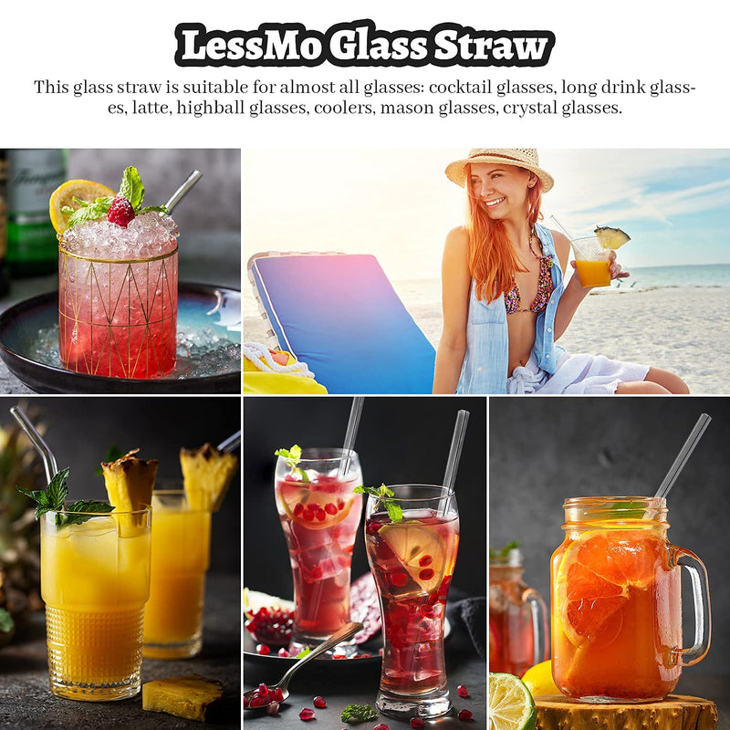 LessMo 8 Pcs 21.5cm Reusable Glass Straws-LFGB Certified Transparent Glass Straws with 2 Cleaning Brushes, Explosion-Proof, Environmentally Friendly, BPA-Free, for Cocktails Straight - NewNest Australia