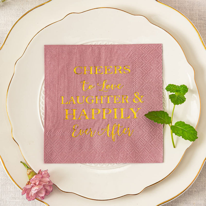 Crisky Dusty Rose Bridal Shower Napkins Disposable Cocktail Napkins Gold Foil Beverage Desert Cake Napkins Engagement Party Decorations & Wedding Shower, Rehearsal Dinners Napkins [50 pcs, 3-ply] - NewNest Australia